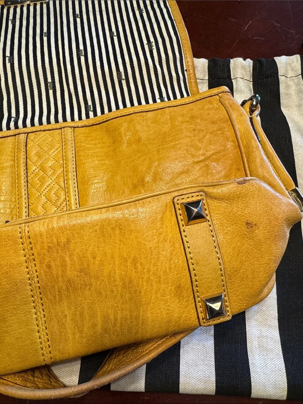 L.A.M.B. Honey Mustard Leather Shoulder Bag with Tassel - Picture 6 of 9